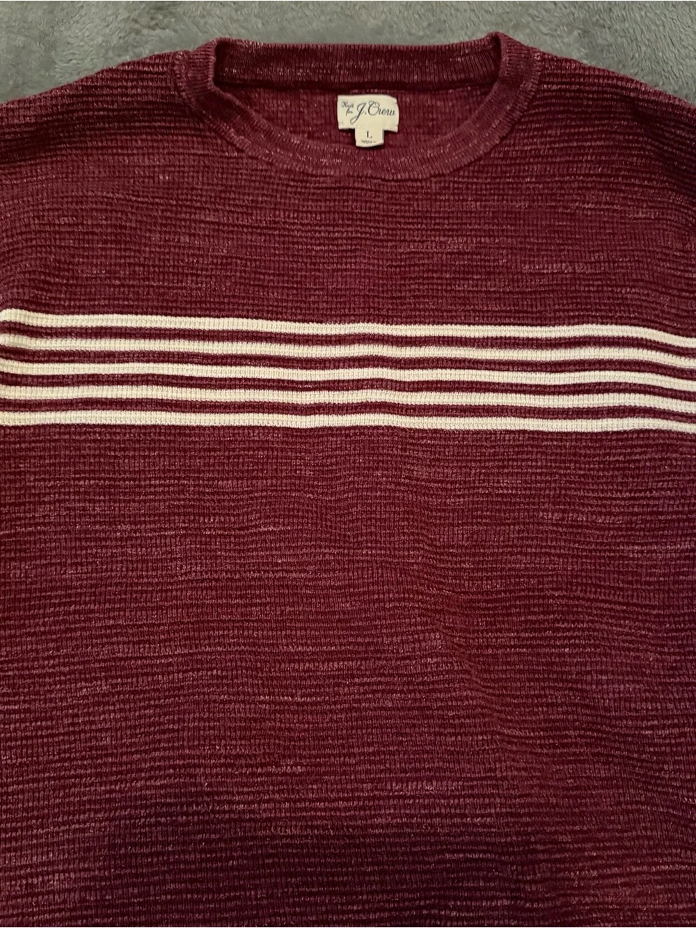 J. Crew Burgundy Crewneck Sweater with White Chest Stripes